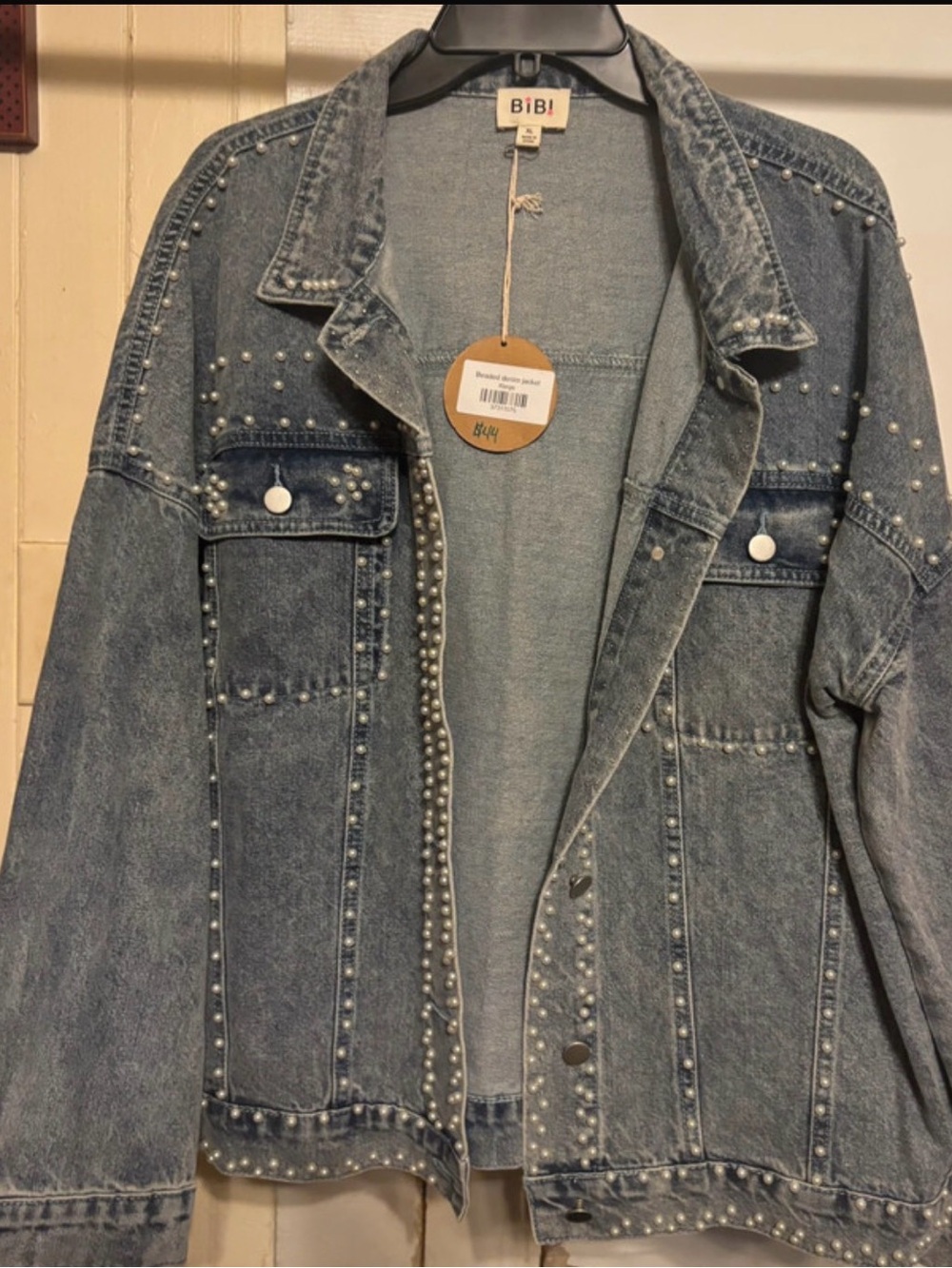 BiBi Light Blue Pearl-Trim Denim Jacket